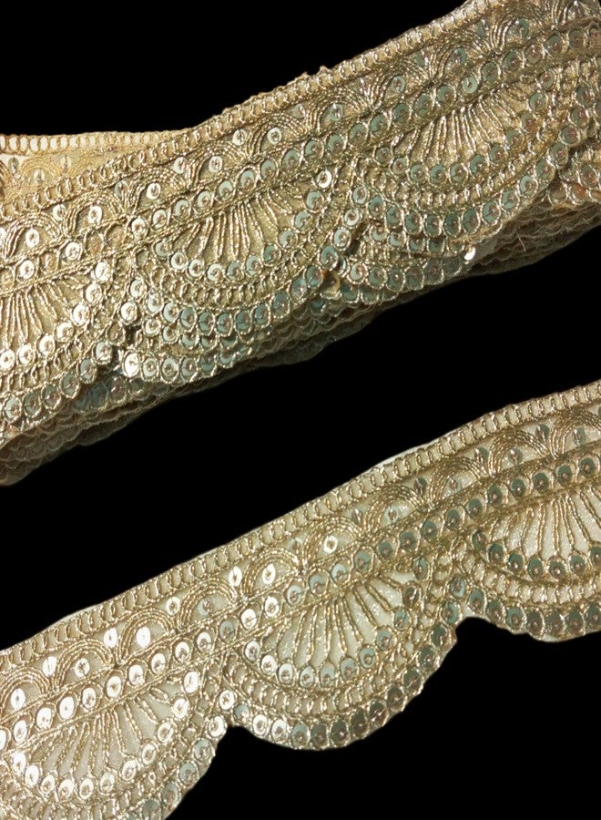 Lacesnmore Golden lace Organza zari Scallop Work Embroidery Lace and Borders Material for Dresses, Sarees lace, Lehenga, Suits, Blouses, Dupatta, chunri and Crafts (9 Meter- Light Gold) - Image 3
